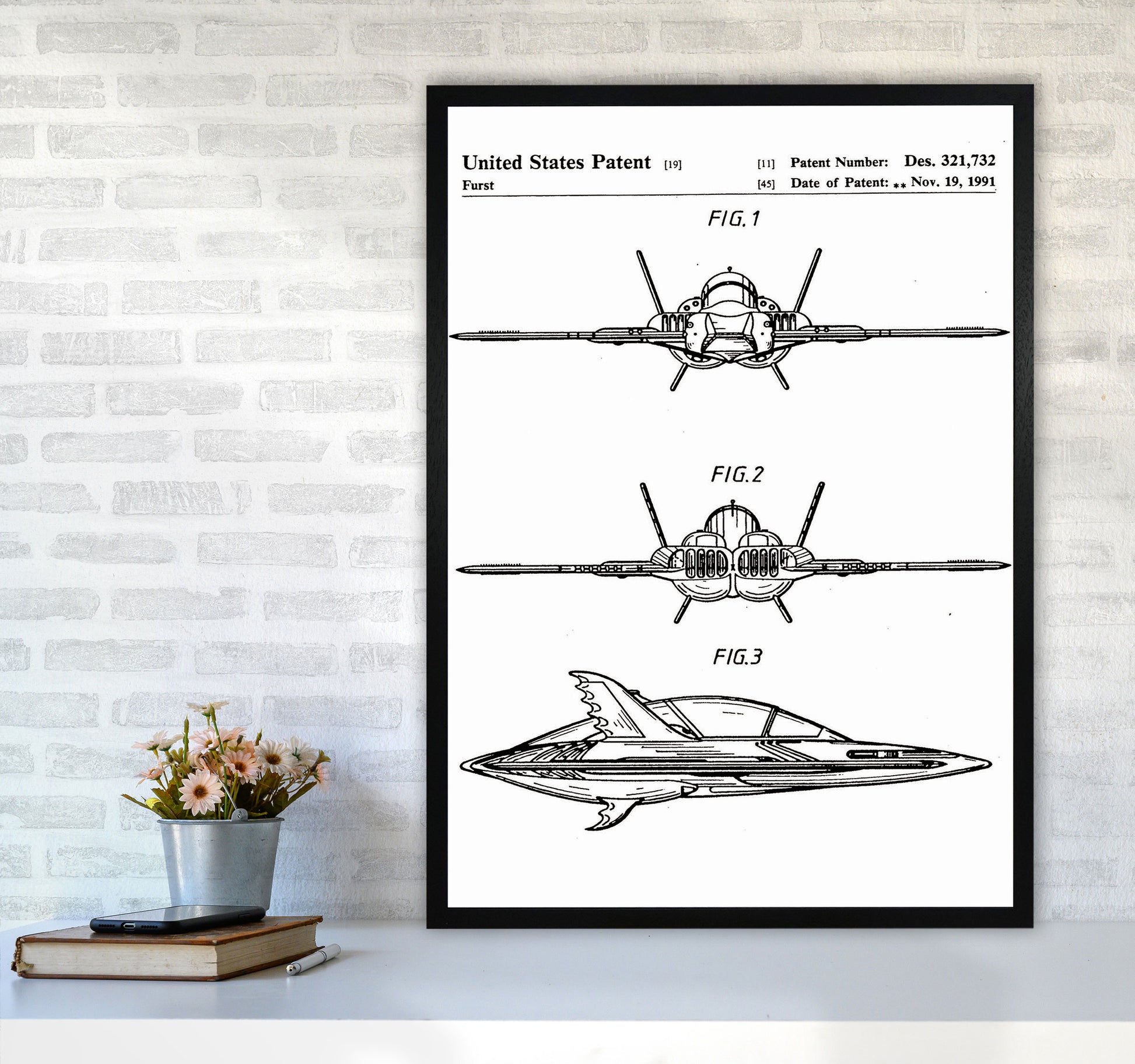 Batwing Patent Art Print by Jason Stanley A1 White Frame