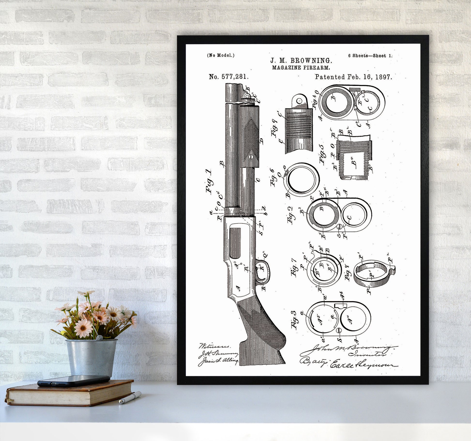 Shotgun Patent Art Print by Jason Stanley A1 White Frame