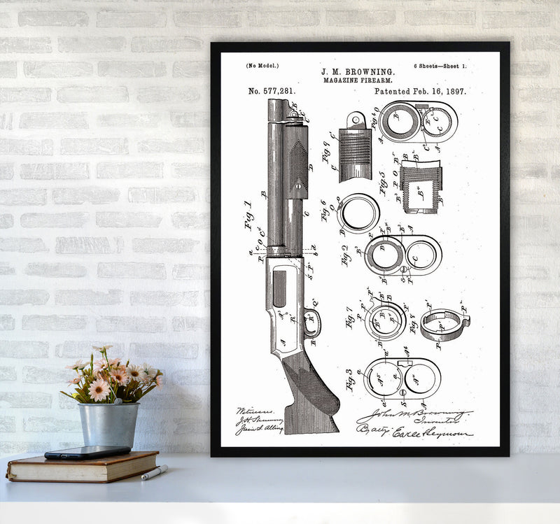 Shotgun Patent Art Print by Jason Stanley A1 White Frame