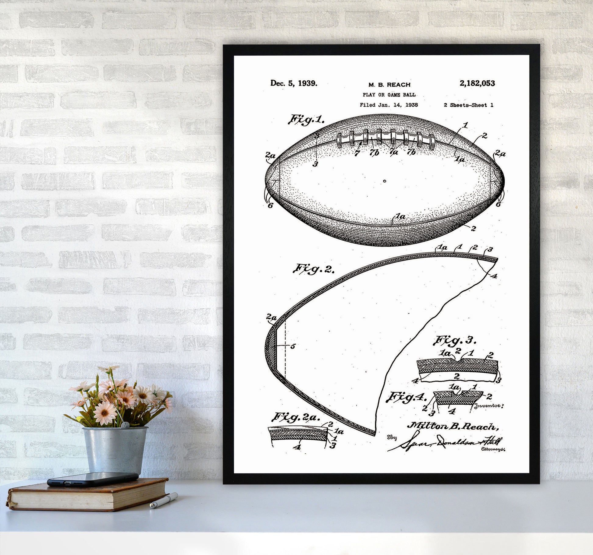 Football Patent Art Print by Jason Stanley A1 White Frame