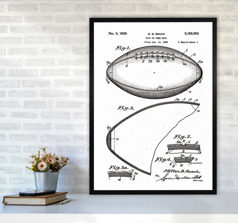 Football Patent Art Print by Jason Stanley A1 White Frame
