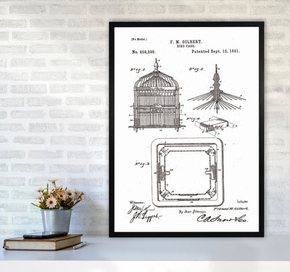 Bird Cage Patent Art Print by Jason Stanley A1 White Frame