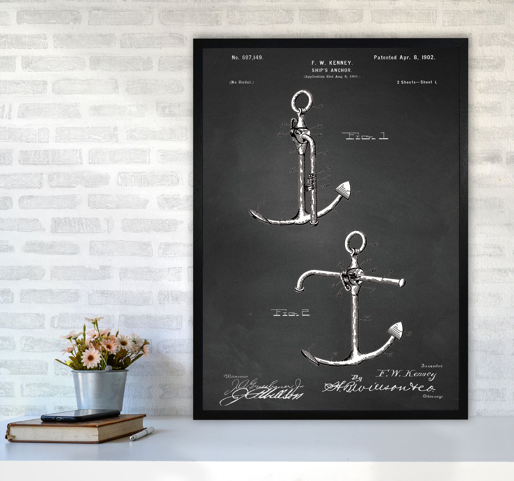 Anchor Patent 1 Art Print by Jason Stanley A1 White Frame