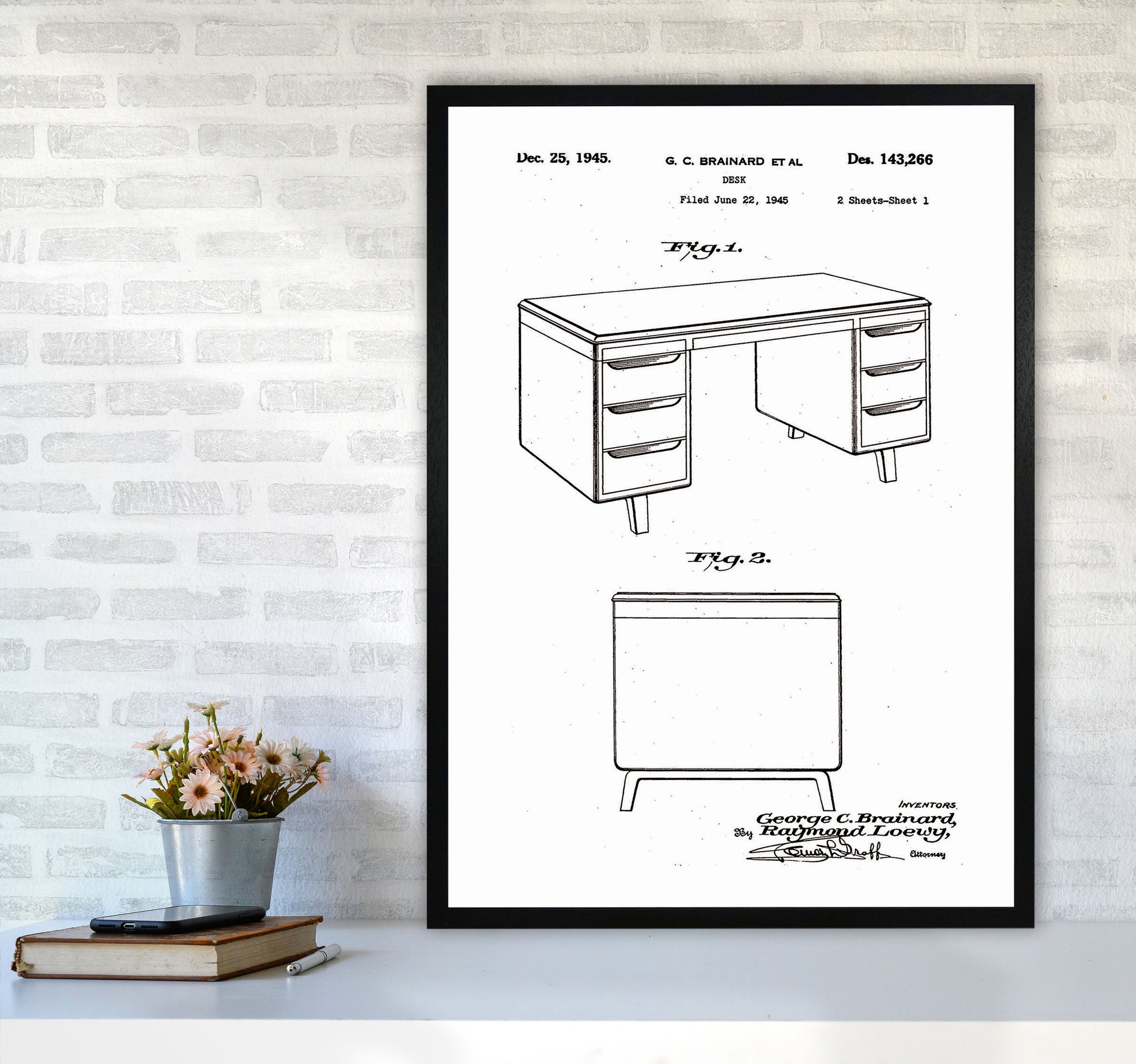 Desk Patent Art Print by Jason Stanley A1 White Frame