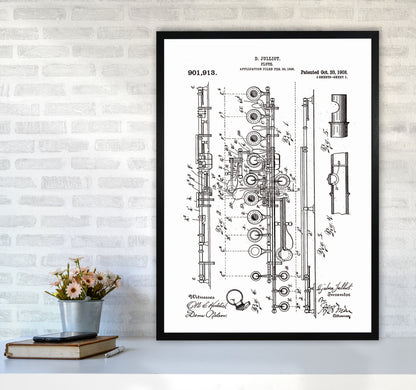 Flute Patent Art Print by Jason Stanley A1 White Frame