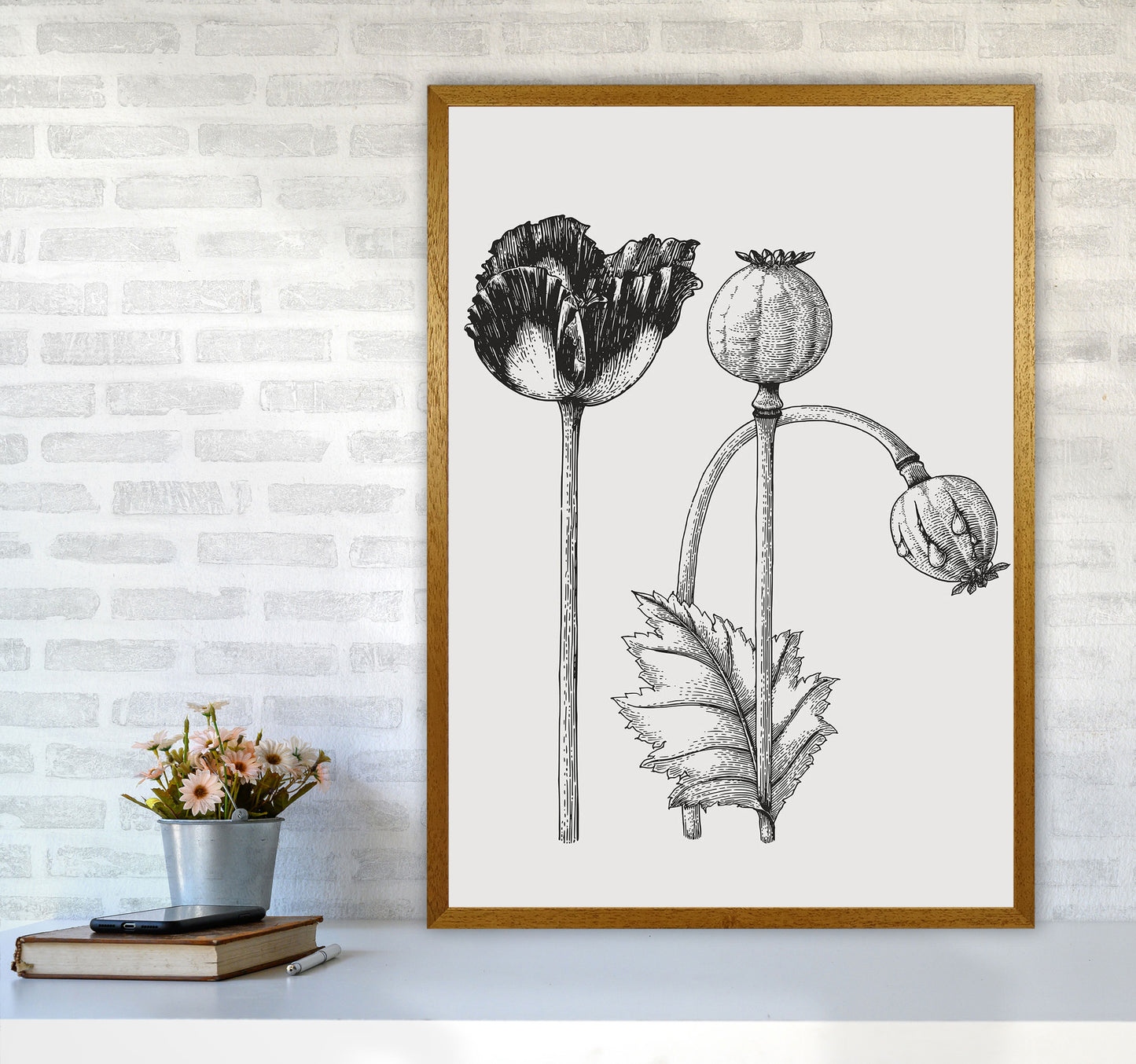 Vintage Poppy Plant Art Print by Jason Stanley A1 Print Only