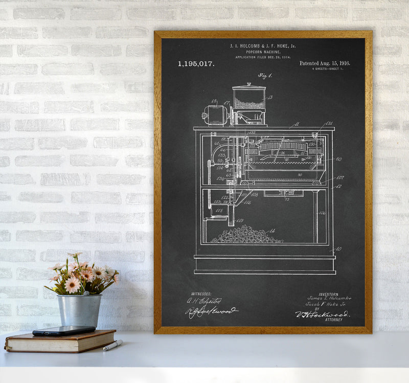 Popcorn Machine Patent- Chalkboard Art Print by Jason Stanley A1 Print Only