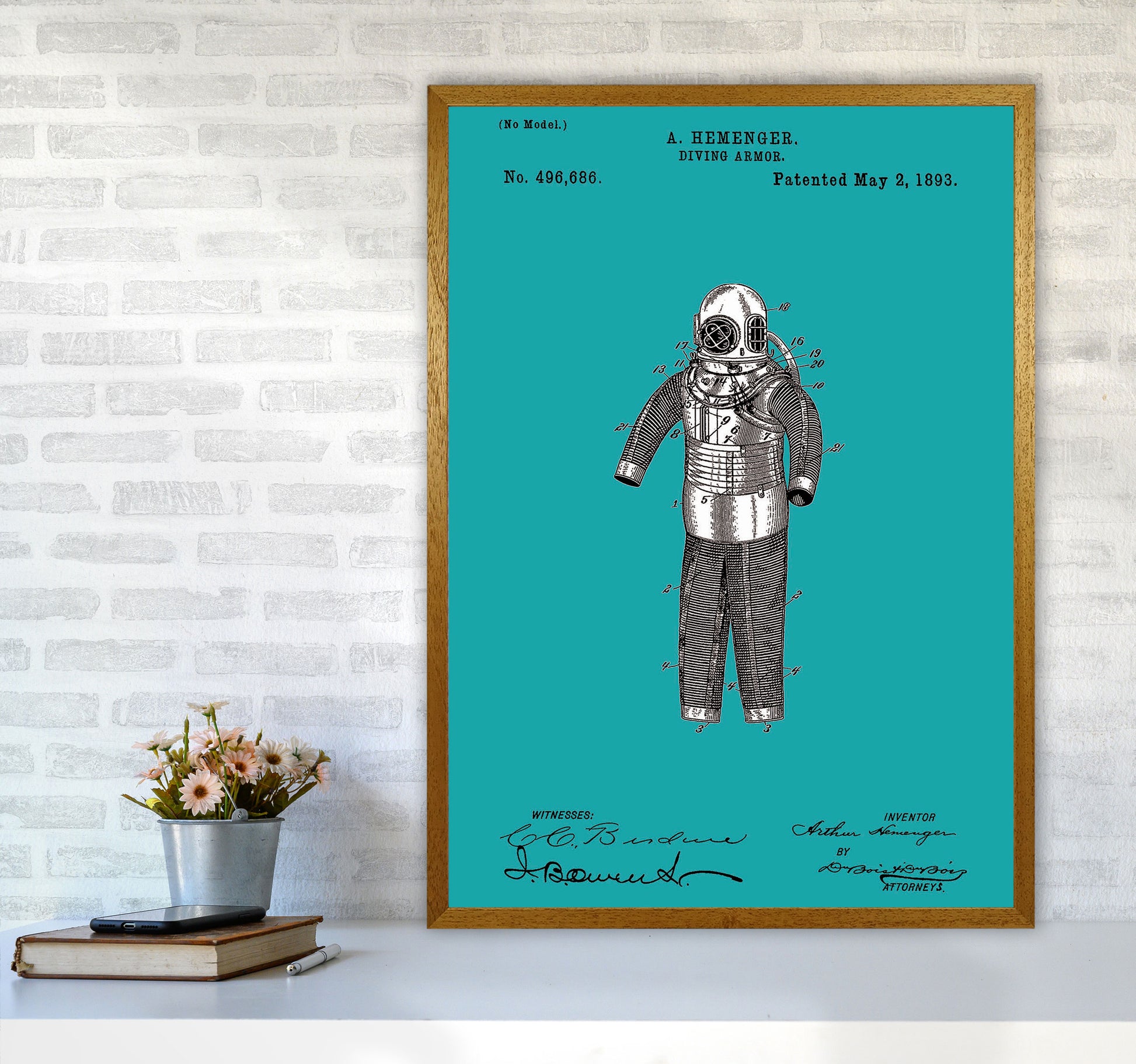 Diving Armor Patent Blue Art Print by Jason Stanley A1 Print Only