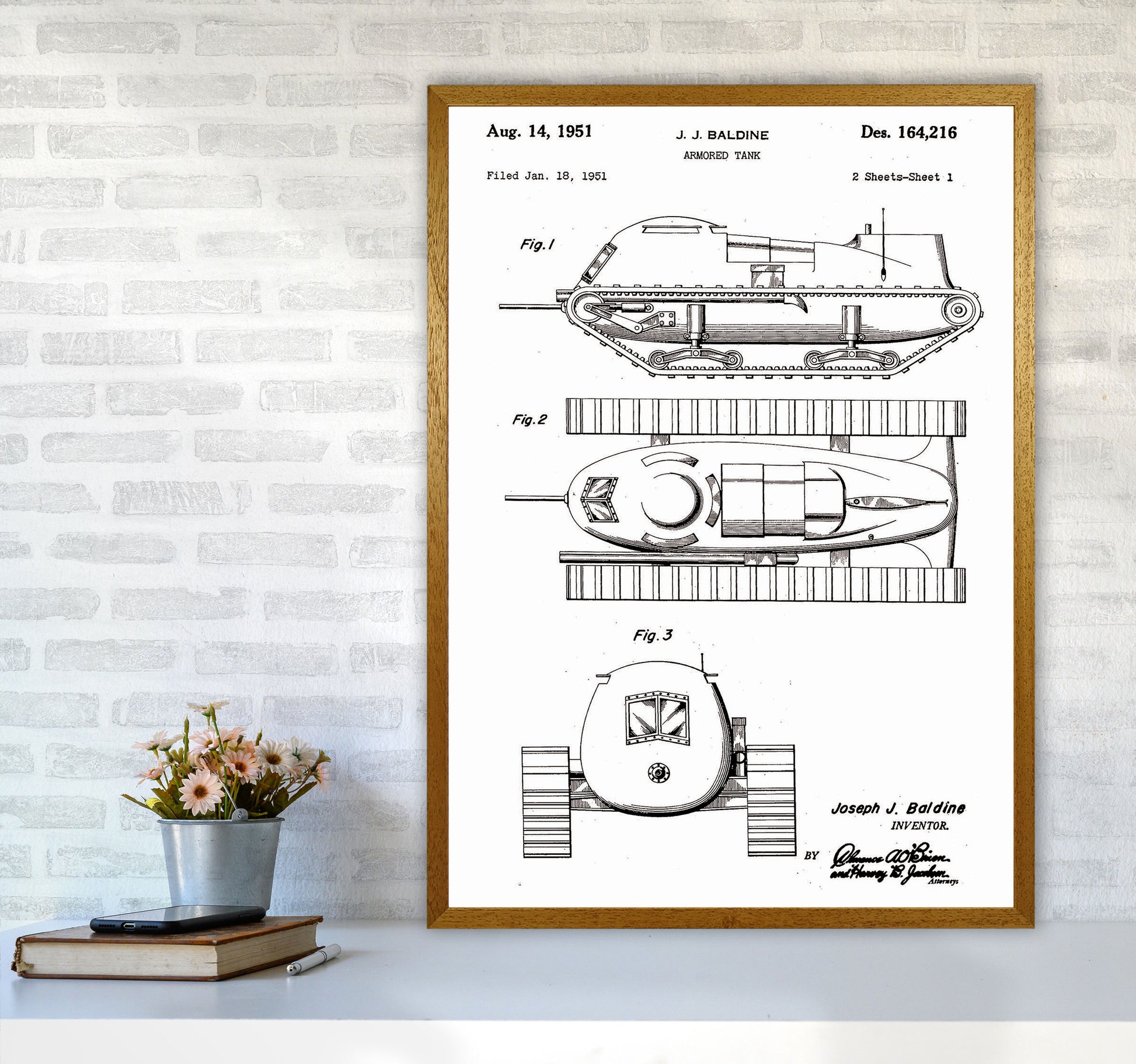 Armored Tank Patent White Art Print by Jason Stanley A1 Print Only
