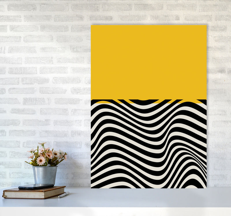Minimal Abstract Yellow Wave Art Print by Jason Stanley A1 Black Frame