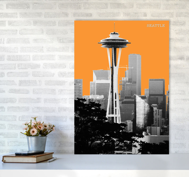Halftone Seattle Yellow Art Print by Jason Stanley A1 Black Frame