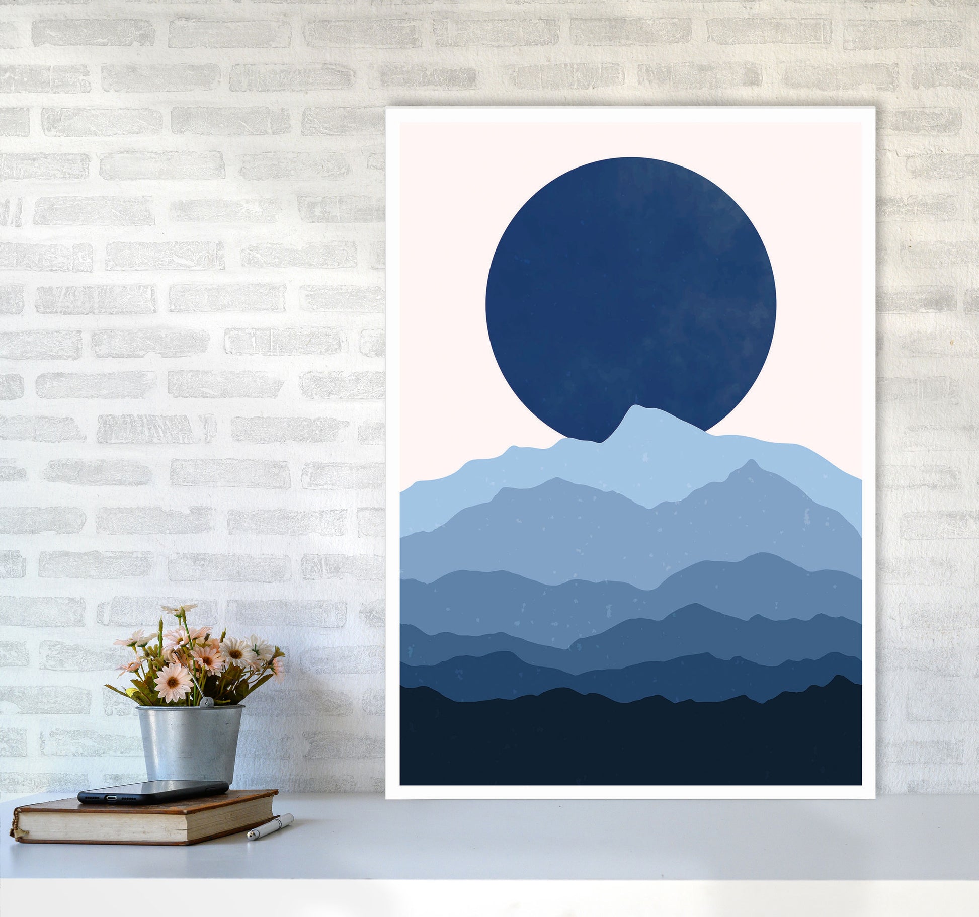 Blue Abstract Moonrise Art Print by Jason Stanley A1 Black Frame