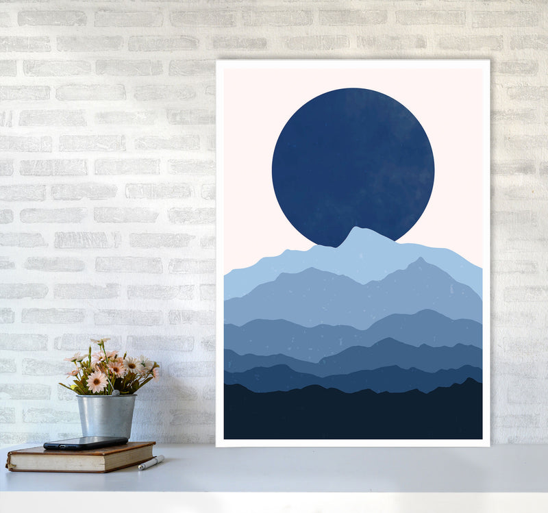 Blue Abstract Moonrise Art Print by Jason Stanley A1 Black Frame