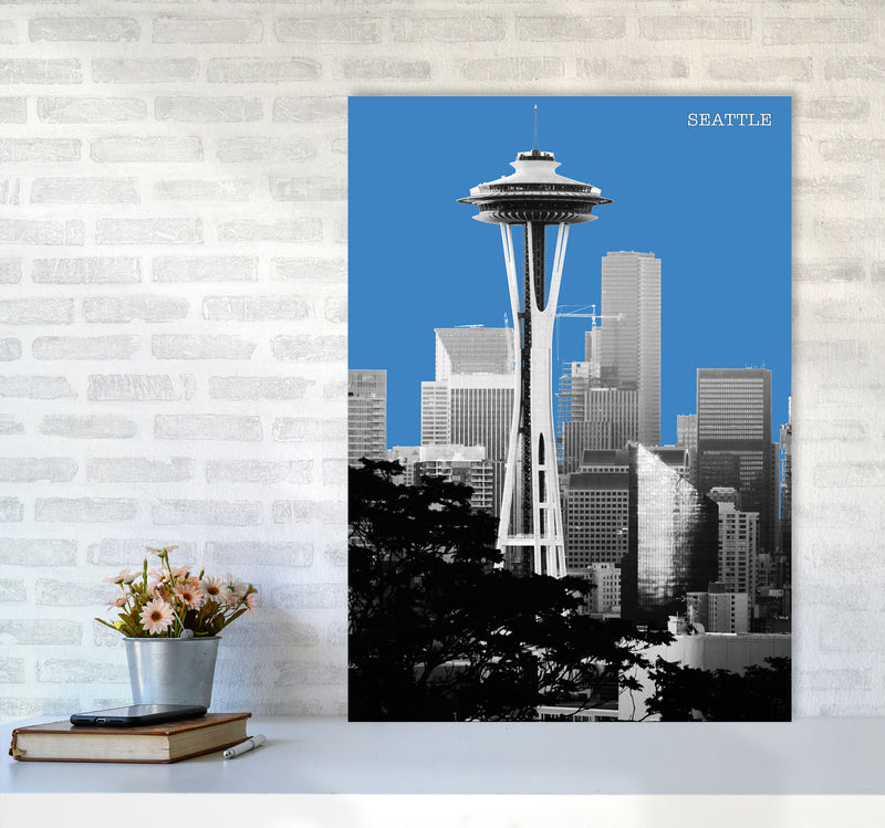 Halftone Seattle Blue Art Print by Jason Stanley A1 Black Frame