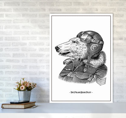 The Poler Bear Pilot Art Print by Jason Stanley A1 Black Frame