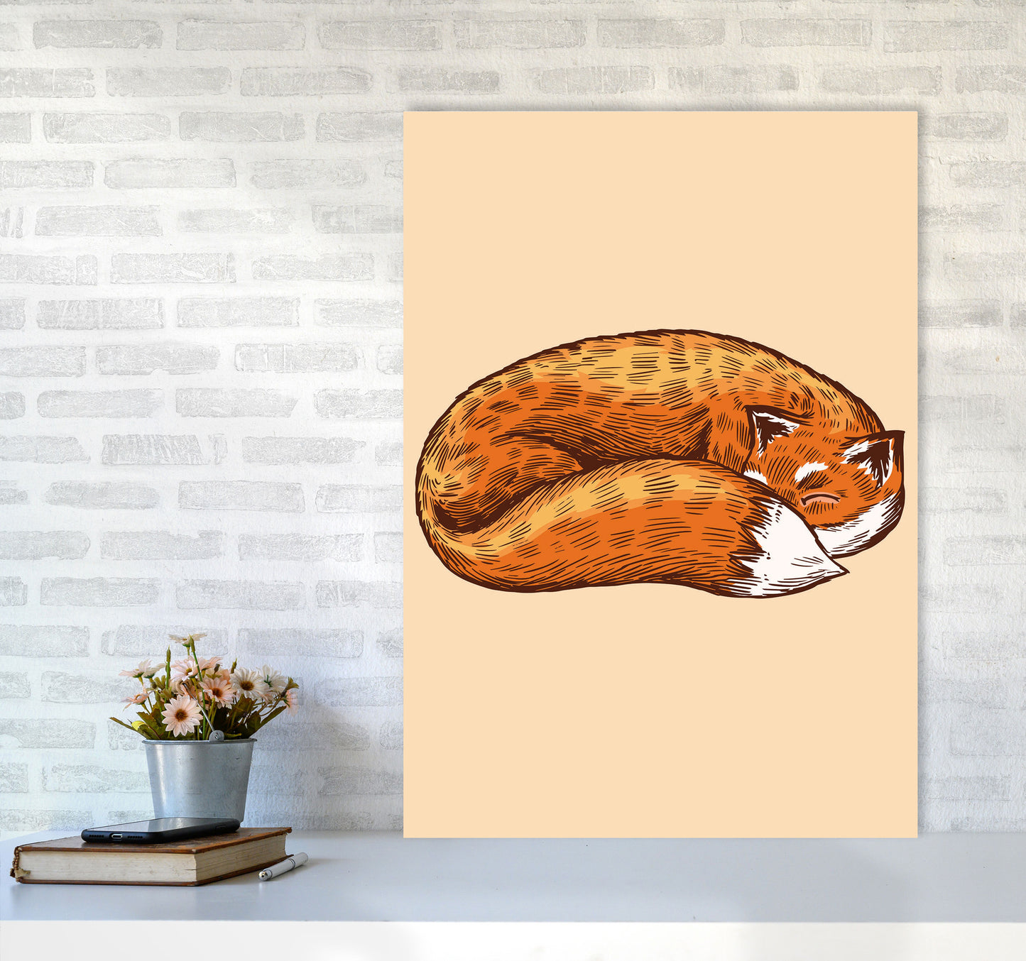The Sleeping Fox Art Print by Jason Stanley A1 Black Frame