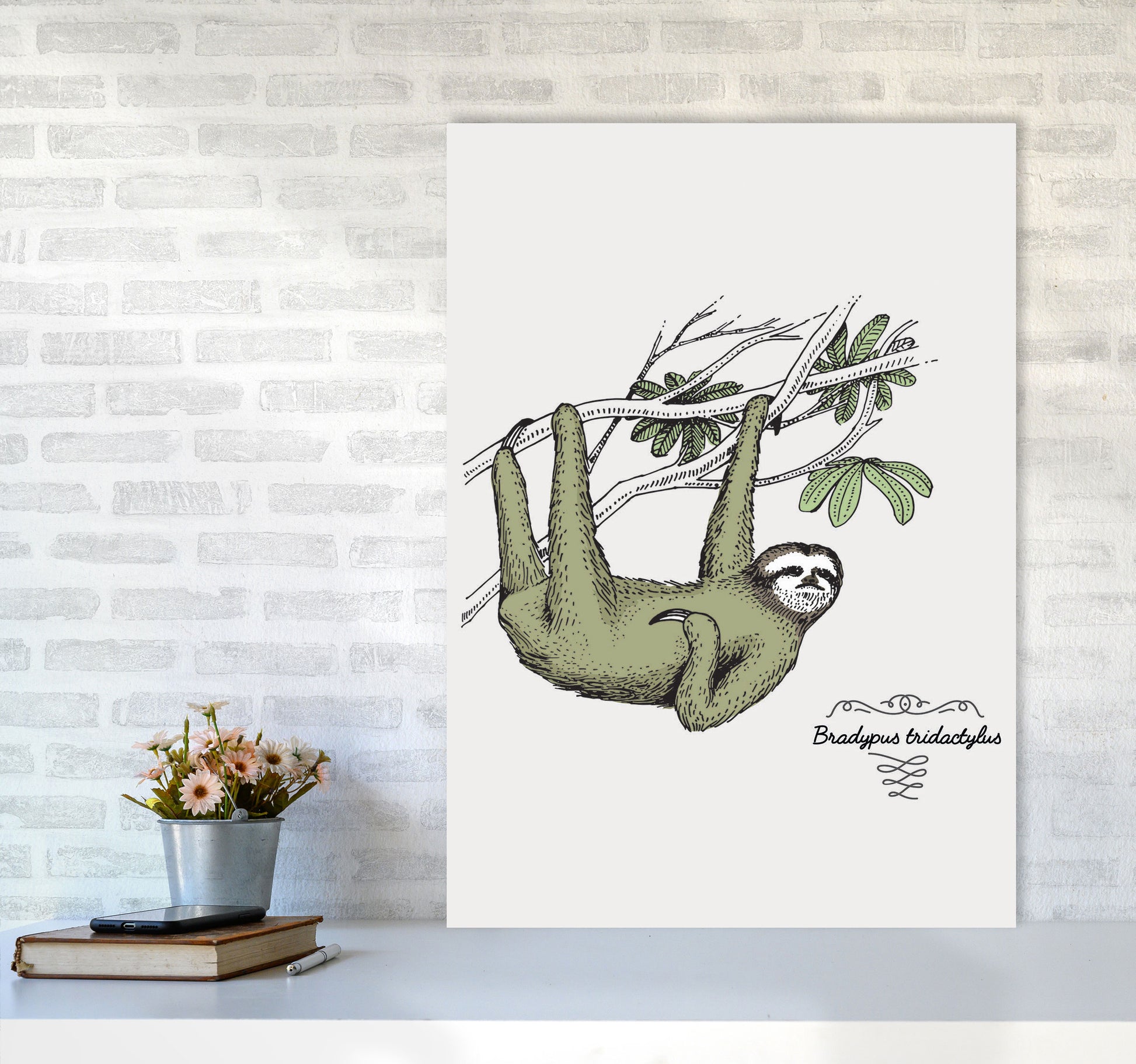 Sloth Art Print by Jason Stanley A1 Black Frame