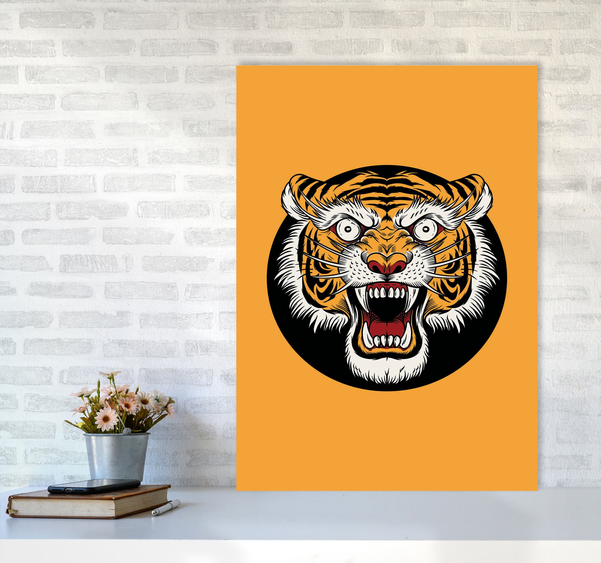 Vintage Tiger Art Print by Jason Stanley A1 Black Frame