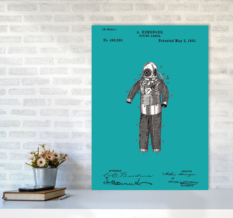 Diving Armor Patent Blue Art Print by Jason Stanley A1 Black Frame