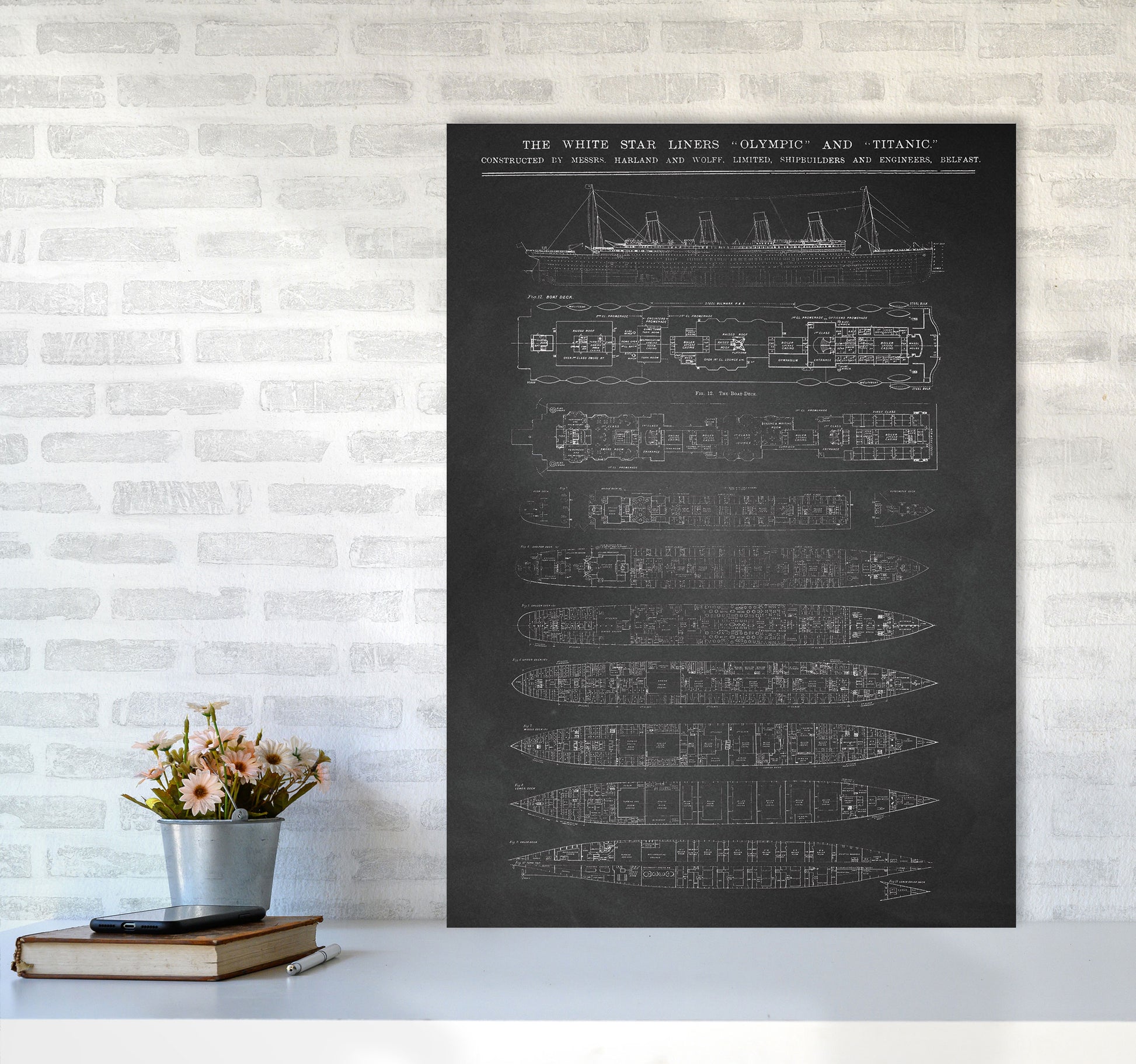 Titanic Patent- Chalkboard Art Print by Jason Stanley A1 Black Frame