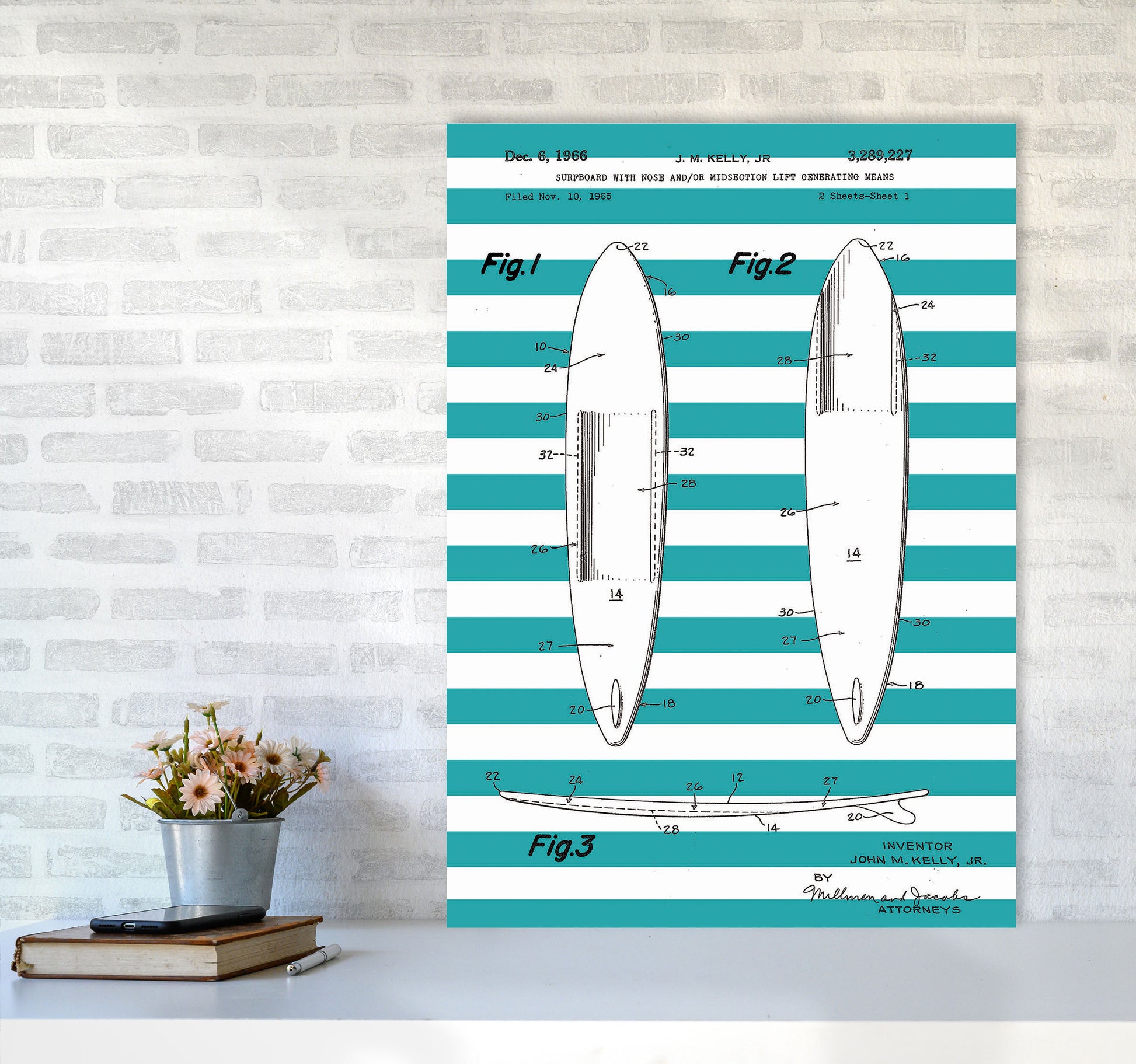 Surfboard Patent Stripe Art Print by Jason Stanley A1 Black Frame