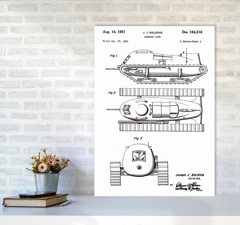 Armored Tank Patent White Art Print by Jason Stanley A1 Black Frame