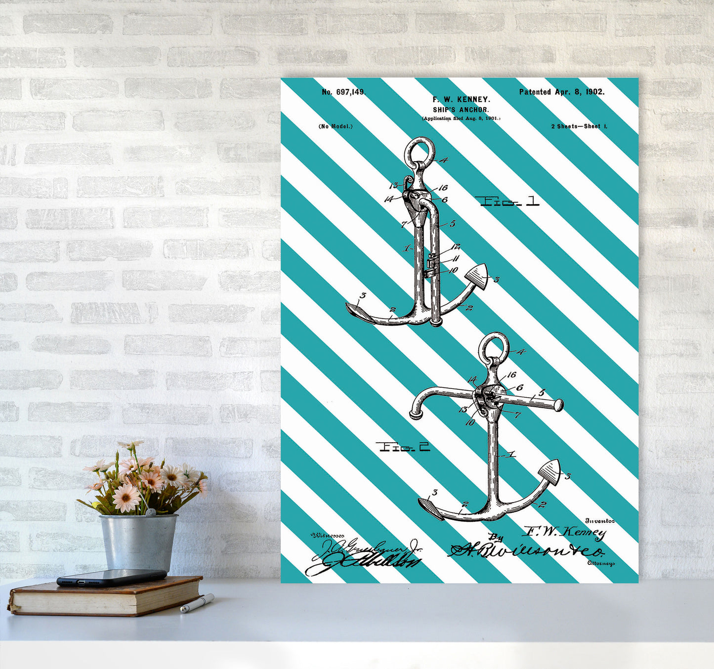 Anchor Patent Side Stripe Art Print by Jason Stanley A1 Black Frame
