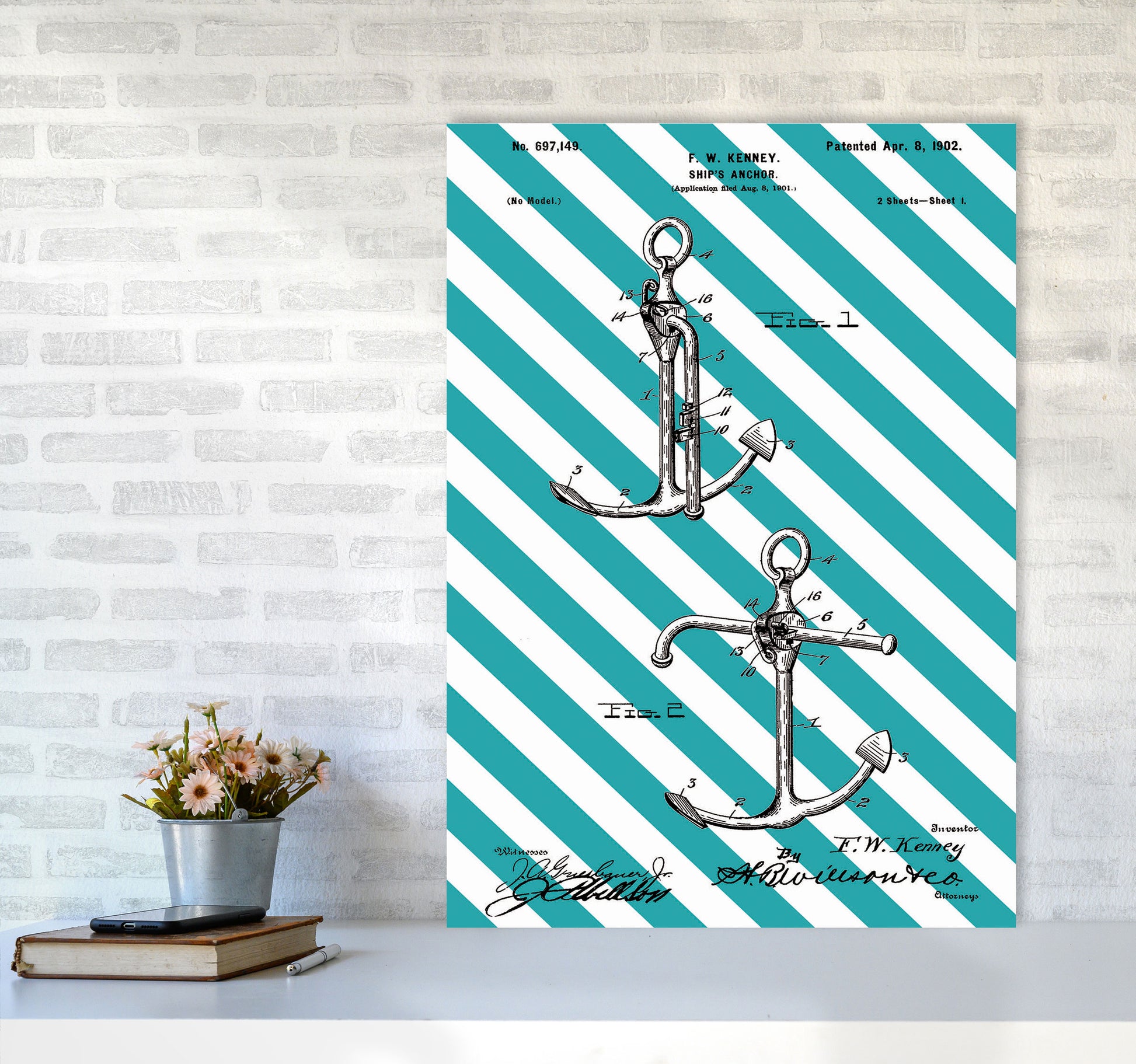 Anchor Patent Side Stripe Art Print by Jason Stanley A1 Black Frame