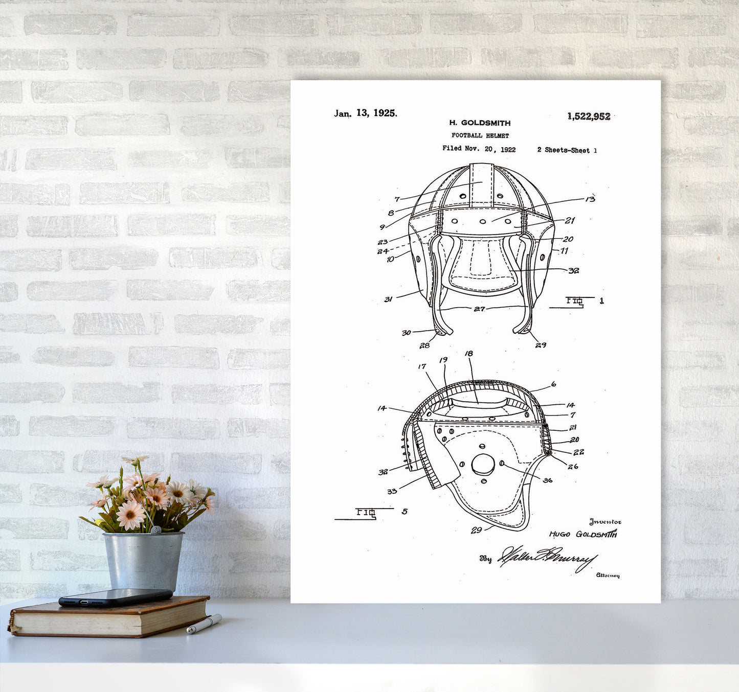 Football Helmet Patent Art Print by Jason Stanley A1 Black Frame