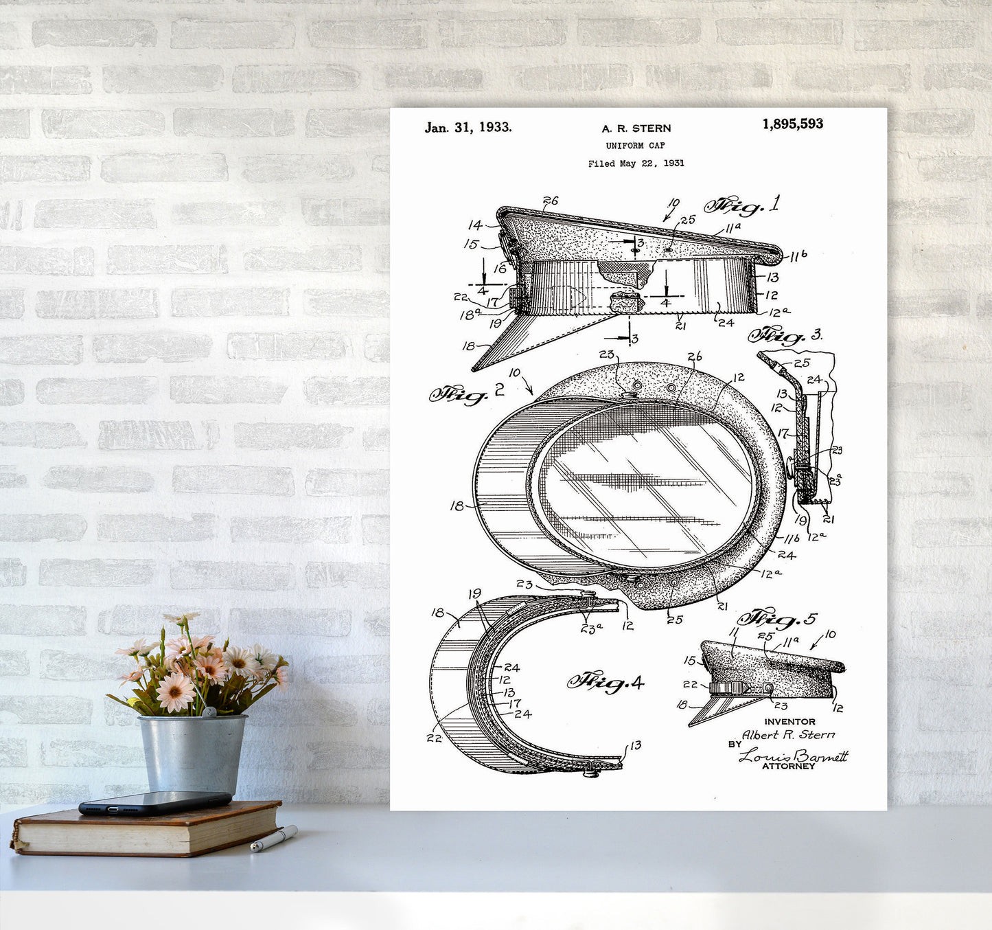 Police Man Hat Patent Art Print by Jason Stanley A1 Black Frame