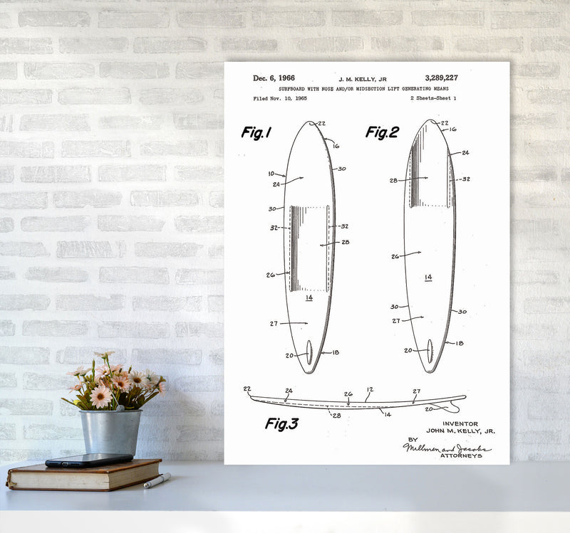 Surfboard Patent White Art Print by Jason Stanley A1 Black Frame
