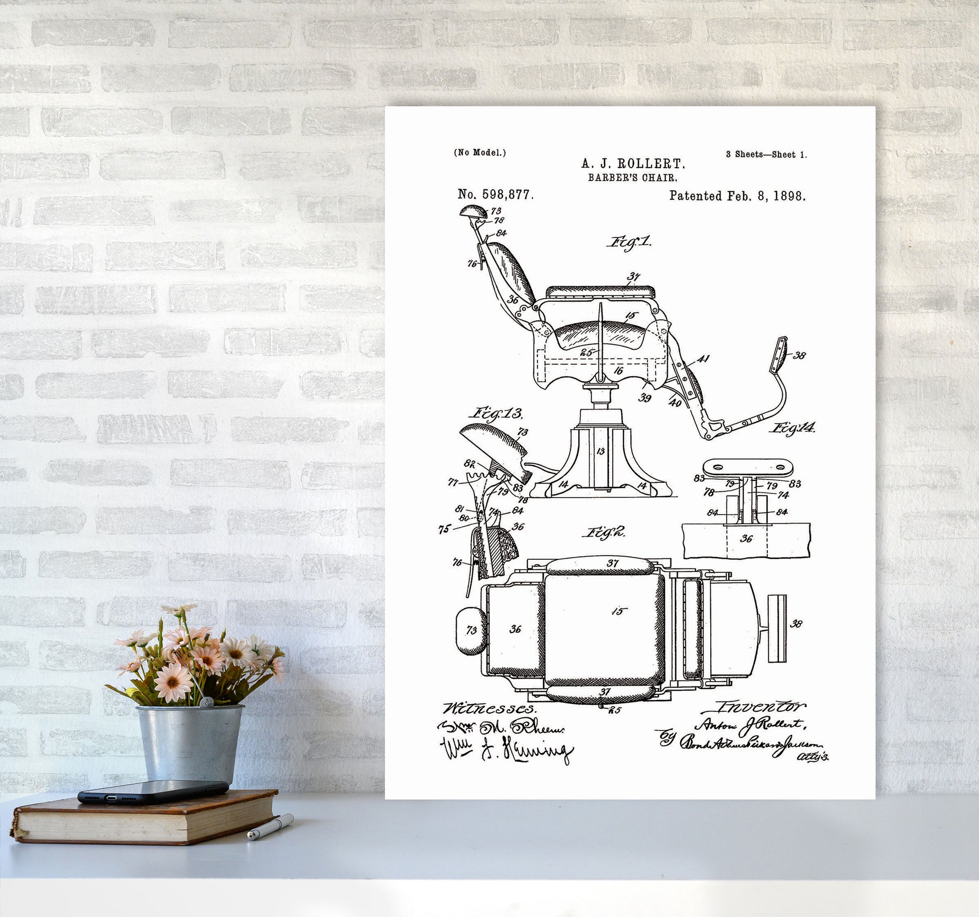Barber Chair Patent Art Print by Jason Stanley A1 Black Frame