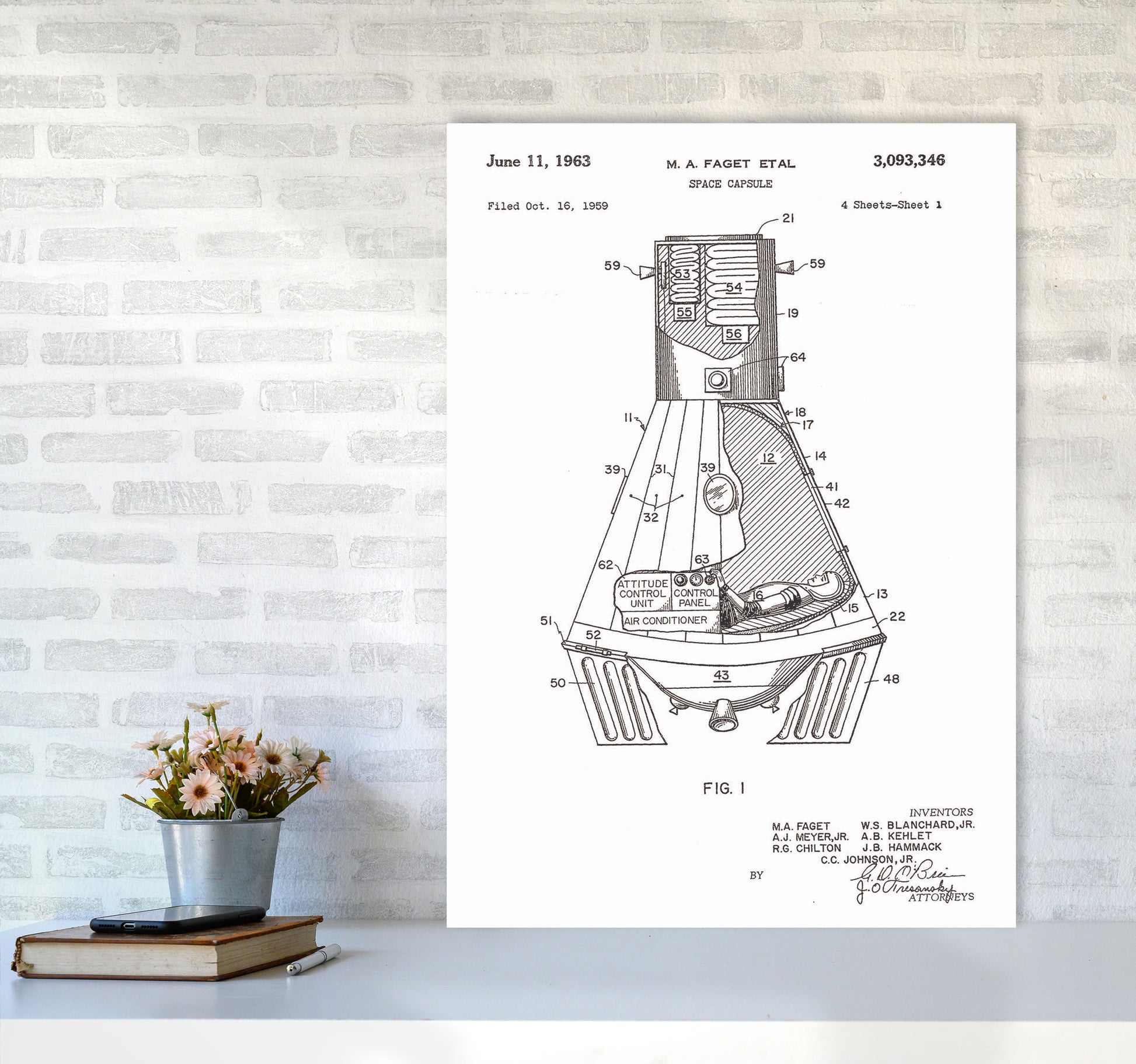 Space Capsule Patent Art Print by Jason Stanley A1 Black Frame