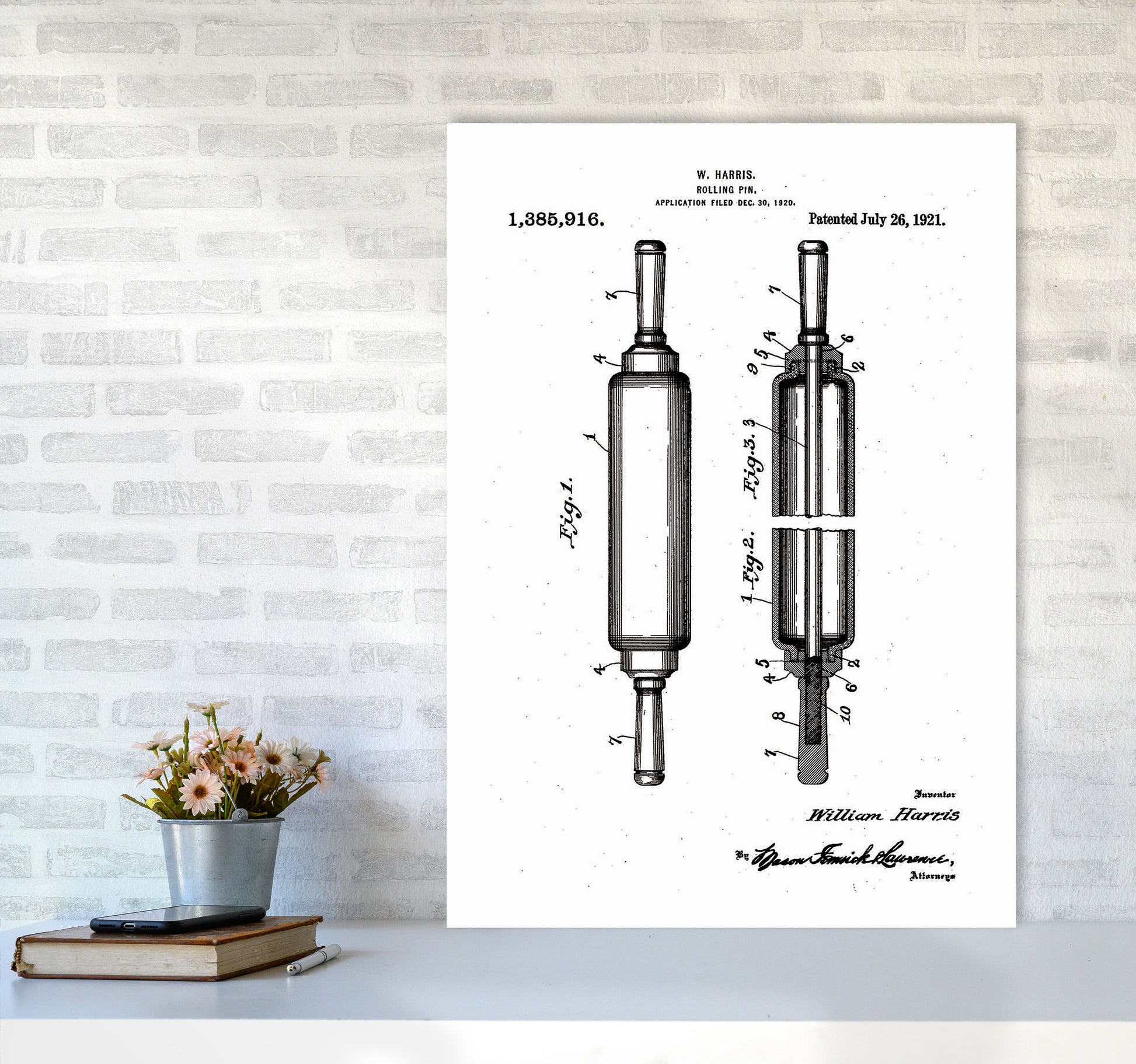 Rolling Pin Patent Art Print by Jason Stanley A1 Black Frame