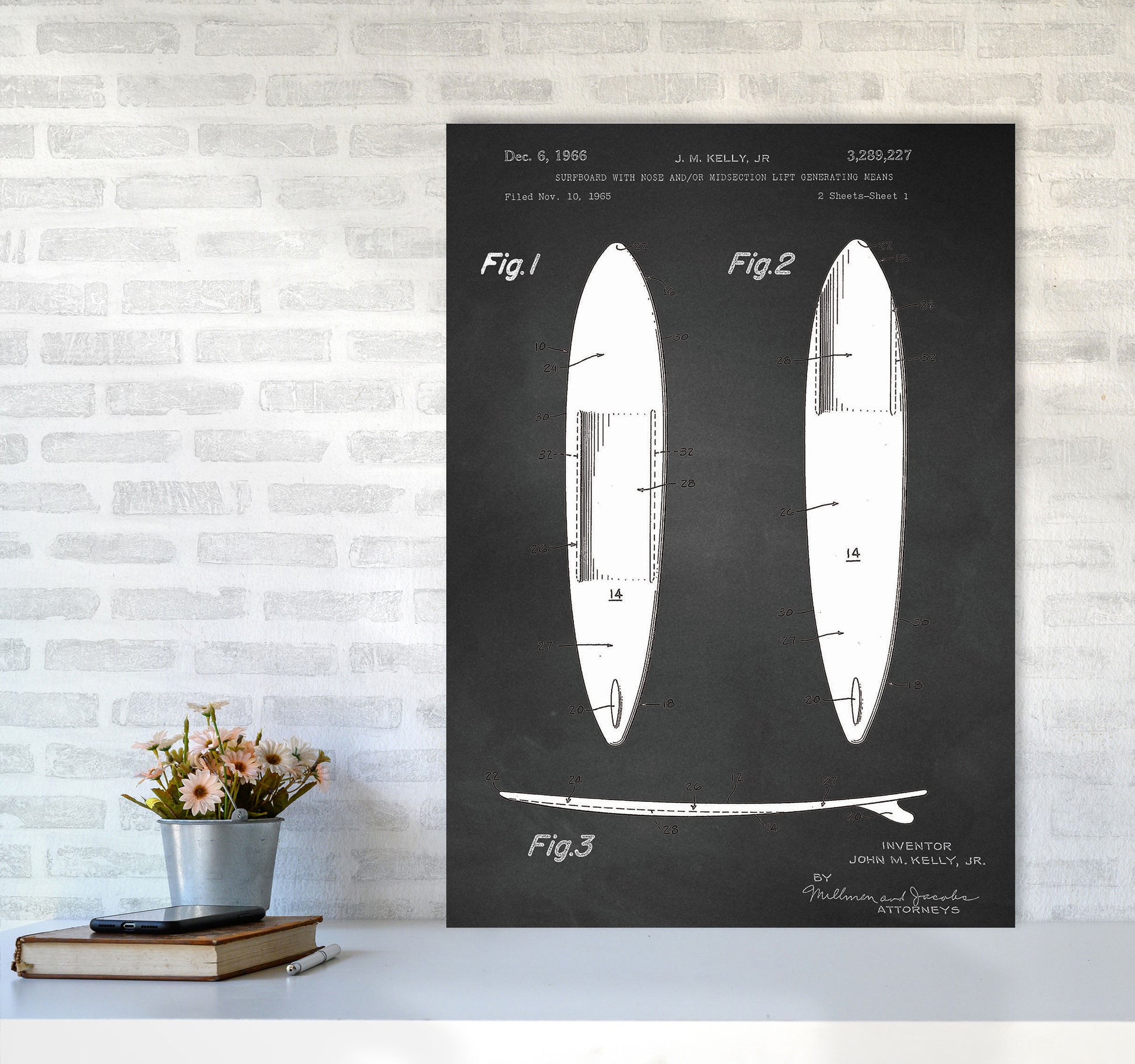 Surfboard Patent 1 Art Print by Jason Stanley A1 Black Frame