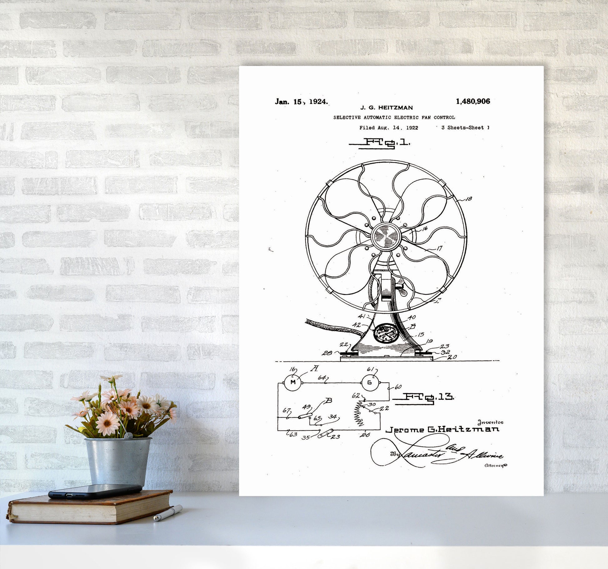 Electric Fan Patent Art Print by Jason Stanley A1 Black Frame