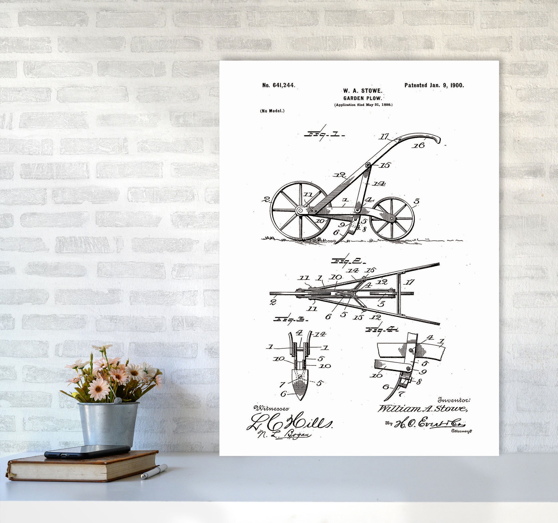Garden Plow Patent Art Print by Jason Stanley A1 Black Frame