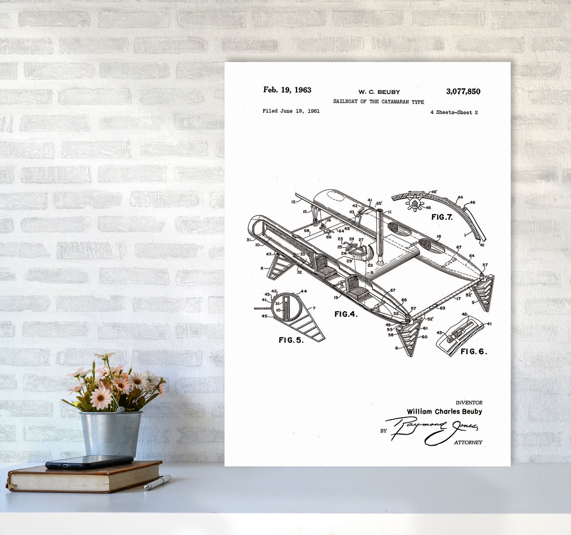 Catamaran Patent Art Print by Jason Stanley A1 Black Frame