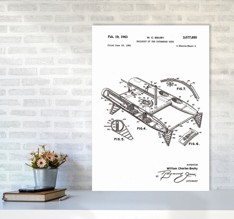 Catamaran Patent Art Print by Jason Stanley A1 Black Frame