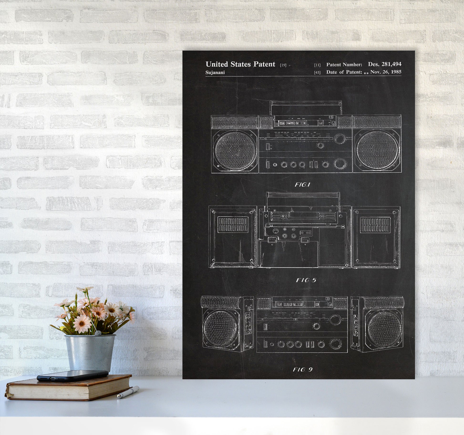 Boombox Patent Art Print by Jason Stanley A1 Black Frame