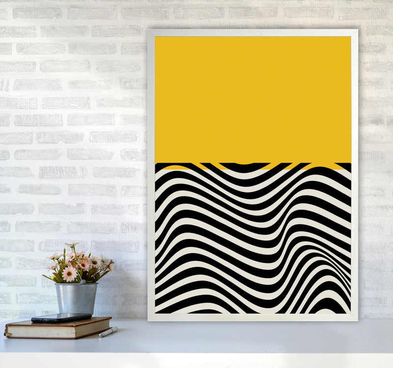 Minimal Abstract Yellow Wave Art Print by Jason Stanley A1 Oak Frame