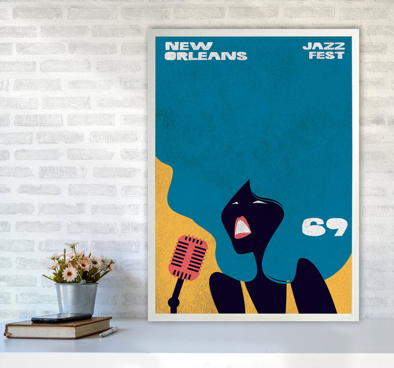 New Orleans Jazz Fest 1969 Art Print by Jason Stanley A1 Oak Frame