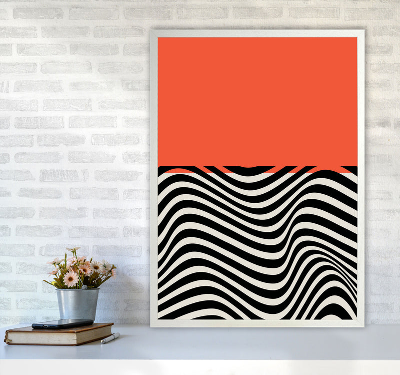 Minimal Abstract Red Wave Art Print by Jason Stanley A1 Oak Frame