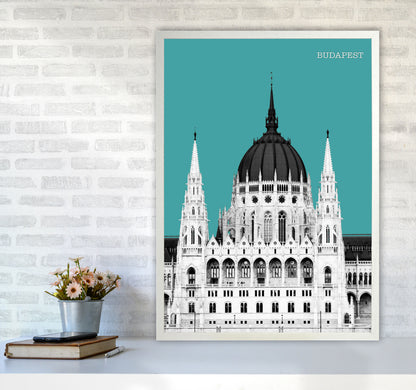 Halftone Budapest Green Art Print by Jason Stanley A1 Oak Frame