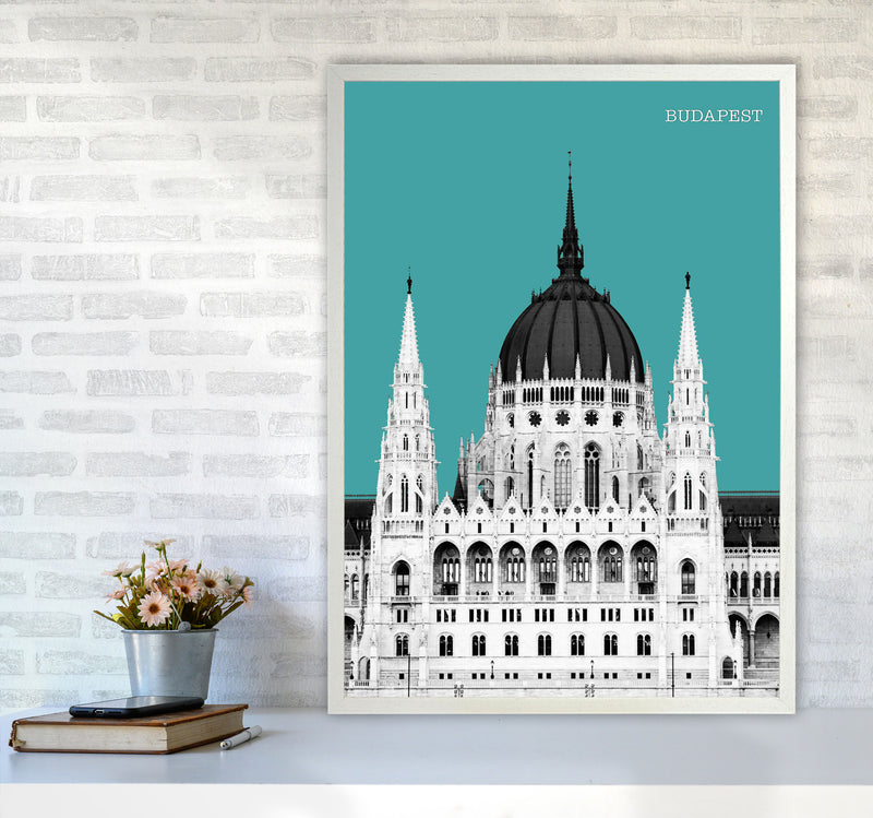 Halftone Budapest Green Art Print by Jason Stanley A1 Oak Frame