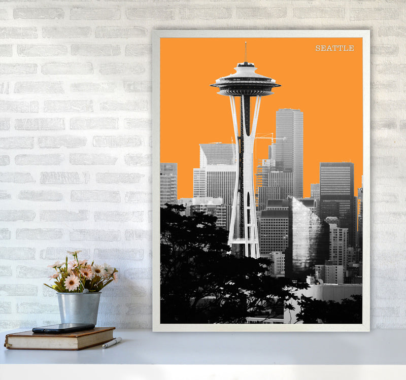 Halftone Seattle Yellow Art Print by Jason Stanley A1 Oak Frame