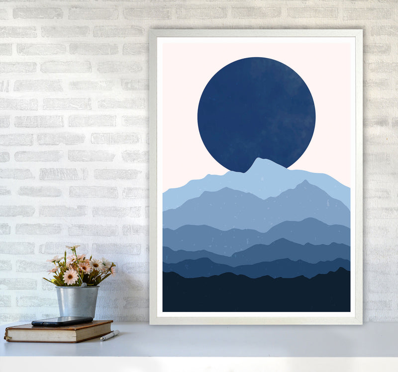 Blue Abstract Moonrise Art Print by Jason Stanley A1 Oak Frame