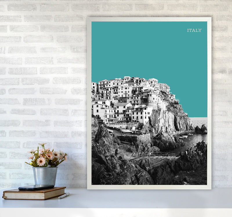 Halftone Italy Blue Art Print by Jason Stanley A1 Oak Frame