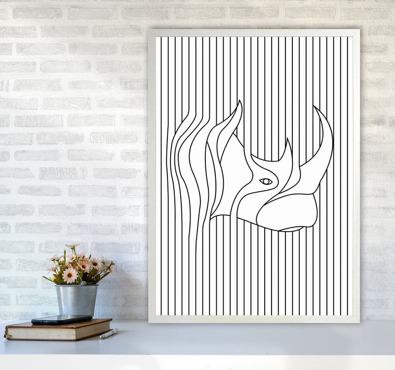 Line Drawing Rhino Art Print by Jason Stanley A1 Oak Frame