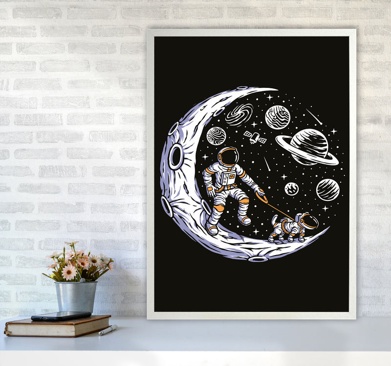 Doggie Moon Walks Art Print by Jason Stanley A1 Oak Frame